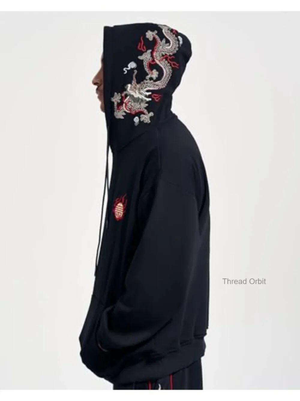Heavyweight Embroidered Dragon Graphic Hoodie Streetwear Pullover